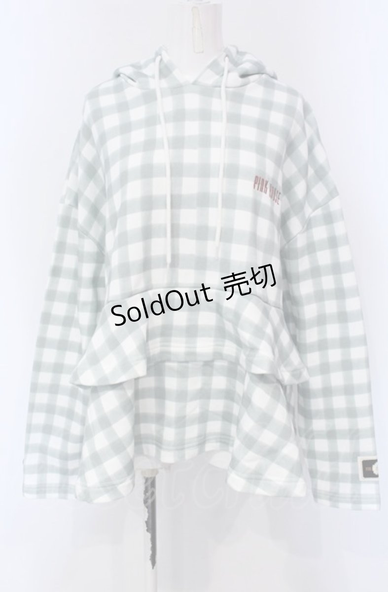 画像1: 【SALE】PINK HOUSE / little sunny bite hand drawing checker frill hoodie フーディ  ミント×シロ O-25-04-30-1028-LO-TO-IG-ZT364 (1)