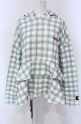 PINK HOUSE / little sunny bite hand drawing checker frill hoodie フーディ  ミント×シロ O-25-04-30-1028-LO-TO-IG-OS