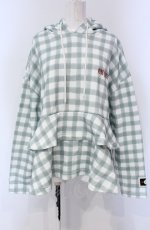 画像1: 【SALE】PINK HOUSE / little sunny bite hand drawing checker frill hoodie フーディ  ミント×シロ O-25-04-30-1028-LO-TO-IG-ZT364 (1)