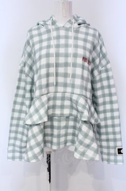 画像1: PINK HOUSE / little sunny bite hand drawing checker frill hoodie フーディ  ミント×シロ O-25-04-30-1028-LO-TO-IG-OS