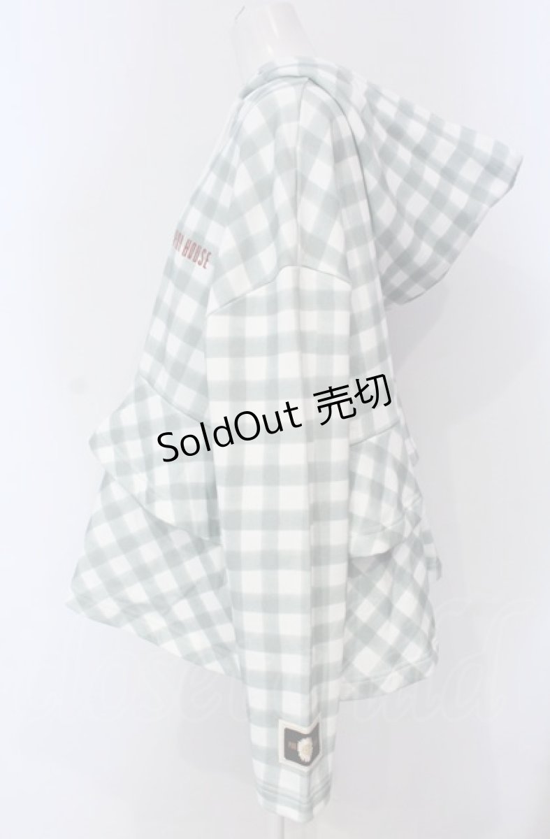 画像2: 【SALE】PINK HOUSE / little sunny bite hand drawing checker frill hoodie フーディ  ミント×シロ O-25-04-30-1028-LO-TO-IG-ZT364 (2)