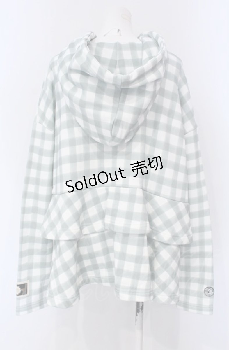 画像3: 【SALE】PINK HOUSE / little sunny bite hand drawing checker frill hoodie フーディ  ミント×シロ O-25-04-30-1028-LO-TO-IG-ZT364 (3)