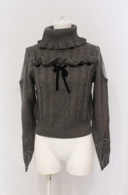 画像1: evelyn / ショルダーカットタートルリボンニット  グレー O-25-04-30-2054-LO-TO-IG-OS