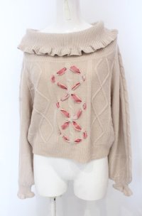 Amavel / チャーム付レースアップオフショルニット【チャーム欠品】  ピンク O-25-04-30-2070-CA-TO-IG-OS