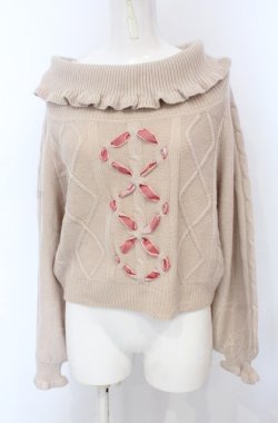 画像1: Amavel / チャーム付レースアップオフショルニット【チャーム欠品】  ピンク O-25-04-30-2070-CA-TO-IG-OS