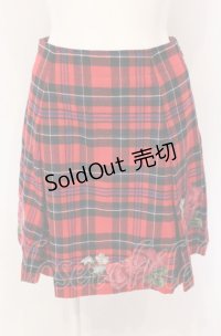 Jane Marple / Tartan Rose アップリケエンブロイダリースカート M アカチェック O-25-04-30-2153-JM-SK-IG-OS