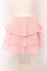 MILK / マーガレット刺繍ギンガムティアードスカート  ピンク O-25-04-30-2172-ML-SK-IG-OS