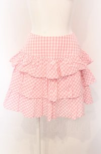 MILK / マーガレット刺繍ギンガムティアードスカート  ピンク O-25-04-30-2172-ML-SK-IG-OS