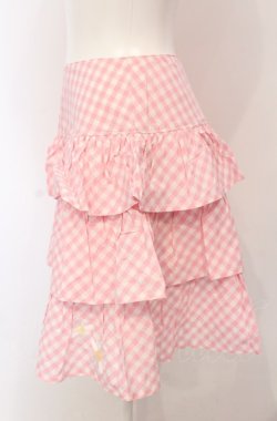 画像2: MILK / マーガレット刺繍ギンガムティアードスカート  ピンク O-25-04-30-2172-ML-SK-IG-OS