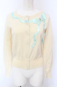 Emily Temple cute / サテンリボンニットカーディガン  アイボリー×ミント O-25-04-30-2190-ET-TO-IG-OS