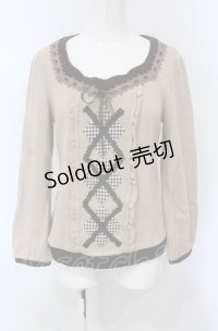 axes femme / パッチワークアーガイルプルオーバー M ピンクベージュ O-25-04-30-2003-AX-TO-IG-OS