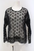 KANEKO ISAO / はしごレース使い刺繍レースブラウス  クロ O-25-05-05-030-EL-BL-OW-OS