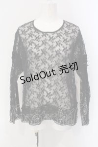KANEKO ISAO / はしごレース使い刺繍レースブラウス  クロ O-25-05-05-030-EL-BL-OW-OS