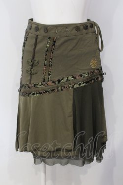 画像1: Ozz oneste / レイヤードチャイナ巻スカート  カーキグリーン O-25-05-05-036-OO-SK-IG-OS
