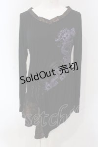 gouk / 龍プリントカットチュニック  ブラック×パープル O-25-05-05-058-GO-TO-IG-OS