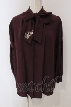画像1: axes femme / 刺繍入りリボンロングブラウス M ワイン O-25-05-05-071-AX-BL-OW-OS