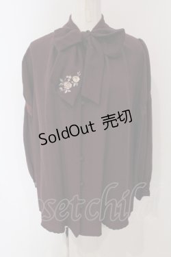 画像1: axes femme / 刺繍入りリボンロングブラウス M ワイン O-25-05-05-071-AX-BL-OW-OS