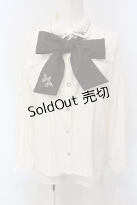 axes femme / バラブーケ刺繍リボンブラウス M キナリ O-25-05-05-075-AX-BL-OW-OS