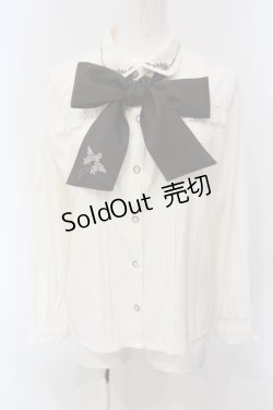 画像1: axes femme / バラブーケ刺繍リボンブラウス M キナリ O-25-05-05-075-AX-BL-OW-OS