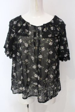 画像1: axes femme / レース切り替え花柄チュニック M クロ O-25-05-05-077-AX-TO-OW-OS