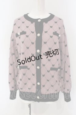 画像1: majoretty / ハート格子カーディガン  ピンク×クロ O-25-05-05-021-LO-TO-IG-OS