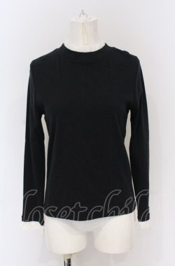画像1: Jane Marple / Compact rib lace trimming pullover プルオーバー M クロ O-25-05-06-055-JM-TO-IG-OS