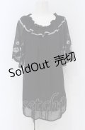 axes femme / 刺繍袖楊柳シフォンチュニック M クロ O-25-05-06-007-AX-OP-OW-OS