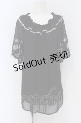 axes femme / 刺繍袖楊柳シフォンチュニック M クロ O-25-05-06-007-AX-OP-OW-OS