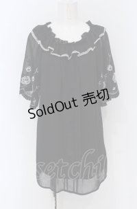 axes femme / 刺繍袖楊柳シフォンチュニック M クロ O-25-05-06-007-AX-OP-OW-OS