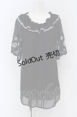 画像1: axes femme / 刺繍袖楊柳シフォンチュニック M クロ O-25-05-06-007-AX-OP-OW-OS