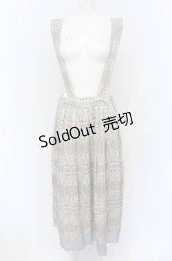 画像1: Jane Marple Dans Le Salon / Flower Fete strap skirt スカート M ベージュ×サックス O-25-05-06-056-JM-SK-IG-OS