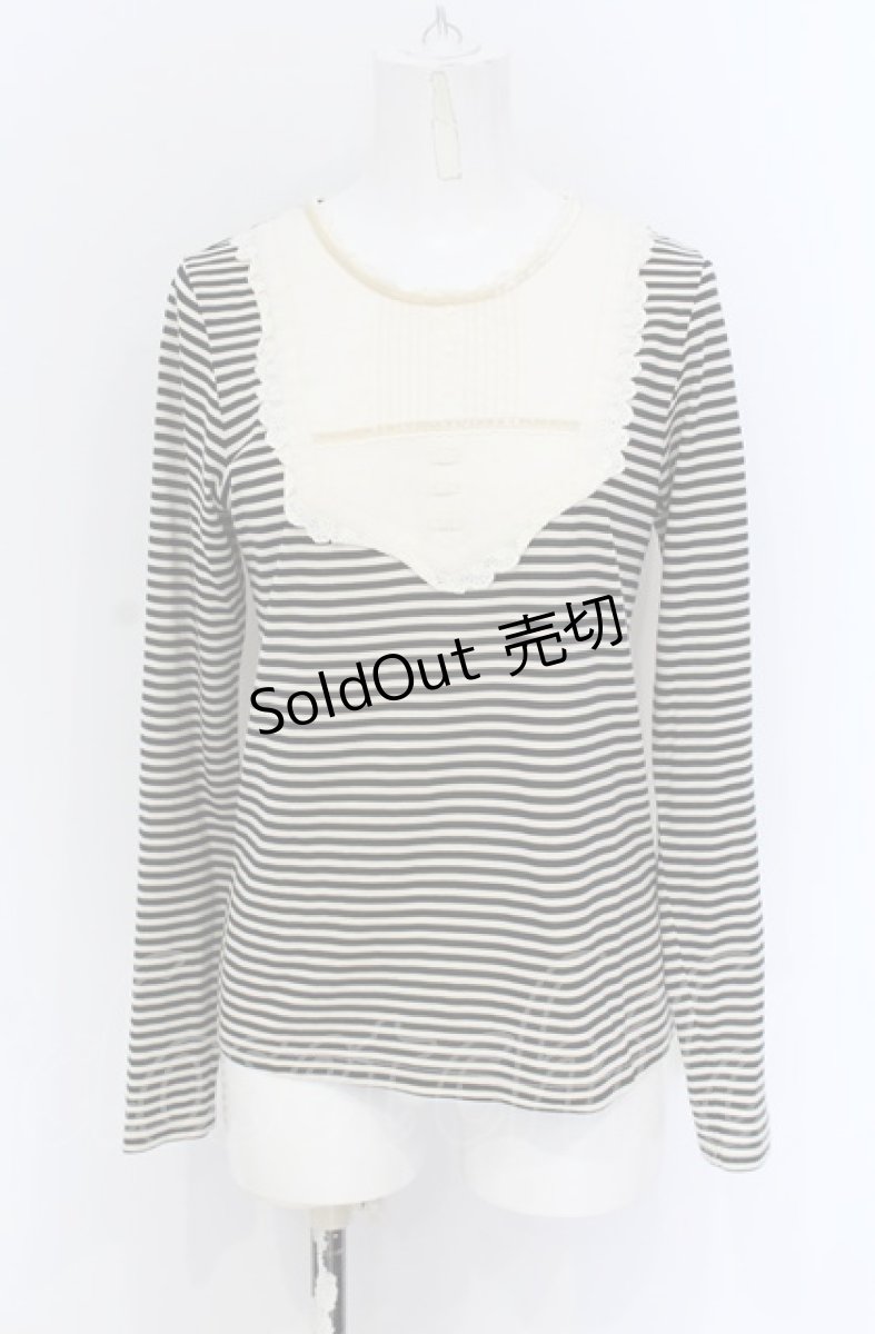 画像1: 【SALE】Franche Lippee / タックヨークスクエアボーダーカットソー M アイボリー×クロ O-25-05-06-057-LO-TO-IG-ZT400 (1)