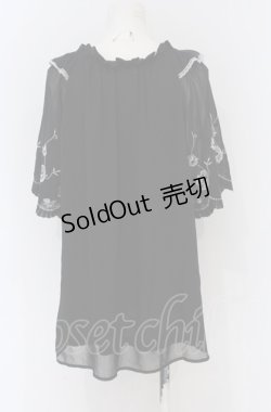 画像2: axes femme / 刺繍袖楊柳シフォンチュニック M クロ O-25-05-06-007-AX-OP-OW-OS