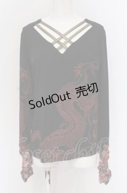 画像1: Qutie Frash / 和柄クロスインナーT  ブラック×レッド×ゴールド O-25-05-06-079-QU-TO-IG-OS