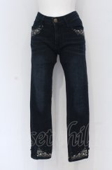 axes femme / レースアップ×刺繍パギンス S インディゴ O-25-05-06-081-AX-PA-OW-OS