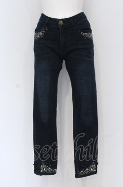 画像1: axes femme / レースアップ×刺繍パギンス S インディゴ O-25-05-06-081-AX-PA-OW-OS