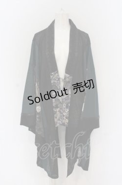 画像1: Qutie Frash / メッシュ切替着物ショートカーデ  ブラック×グリーン O-25-05-06-034-QU-TO-OW-OS