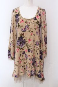 axes femme / 花柄起毛ワンピース M ベージュ O-25-05-08-035-AX-OP-OW-ZT148