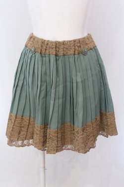 画像1: axes femme / 裾レースプリーツスカート M グリーン O-25-05-08-036-AX-SK-OW-OS
