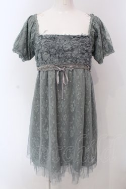 画像1: axes femme / モチーフレース使いチュール切替ワンピース M グリーン O-25-05-08-038-AX-OP-OW-OS
