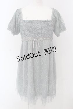 画像1: axes femme / モチーフレース使いチュール切替ワンピース M グリーン O-25-05-08-038-AX-OP-OW-OS