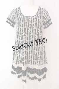 axes femme / 刺しゅうレース使いチュニック M クロ O-25-05-08-043-AX-TO-OW-OS