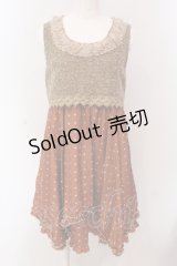 axes femme / プードルファー切替ドットノースリーブワンピース M オレンジ×ブラウン O-25-05-08-045-AX-OP-OW-OS
