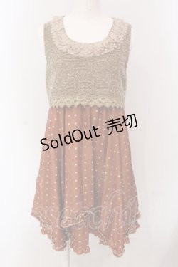 画像1: axes femme / プードルファー切替ドットノースリーブワンピース M オレンジ×ブラウン O-25-05-08-045-AX-OP-OW-OS
