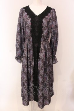 画像1: axes femme / ローズガーランド柄ロングワンピース F クロ O-25-05-08-091-AX-OP-OW-OS