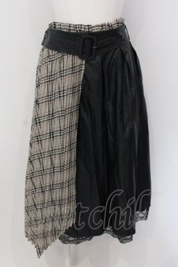 画像1: axes femme POETIQUE / チェッププリーツフェイクレザースカート  クロ×アイボリー O-25-05-10-045-AX-SK-IG-OS