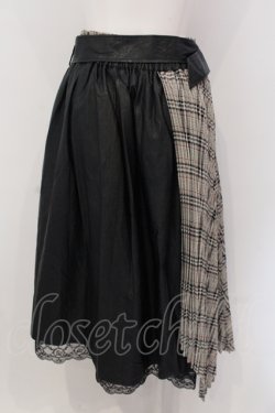 画像3: axes femme POETIQUE / チェッププリーツフェイクレザースカート  クロ×アイボリー O-25-05-10-045-AX-SK-IG-OS