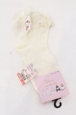 画像1: m petit by misako / AMCSキティリボンソックス  オフシロ O-25-05-10-079-LO-ZA-IG-OS