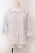 F&A / オフショル開衿5分袖シャツ F シロ×ブルー O-25-05-10-017-LO-BL-OW-OS
