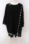HARE / レースアップステッチ半袖ニット  ブラック O-25-05-10-028-LO-TO-IG-OS